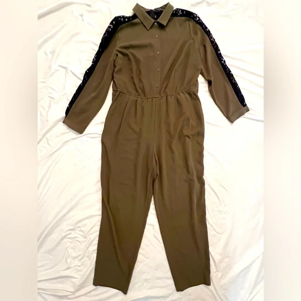 NWOT Eloquii Green/Black Lace Accent Jumpsuit - Picture 1 of 6